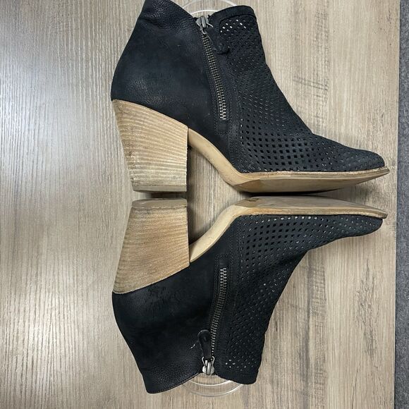 PAUL GREEN Black Bonzai Perforated Leather Ankle Booties Heel Size 6 US 36-37 EU - Picture 6 of 10